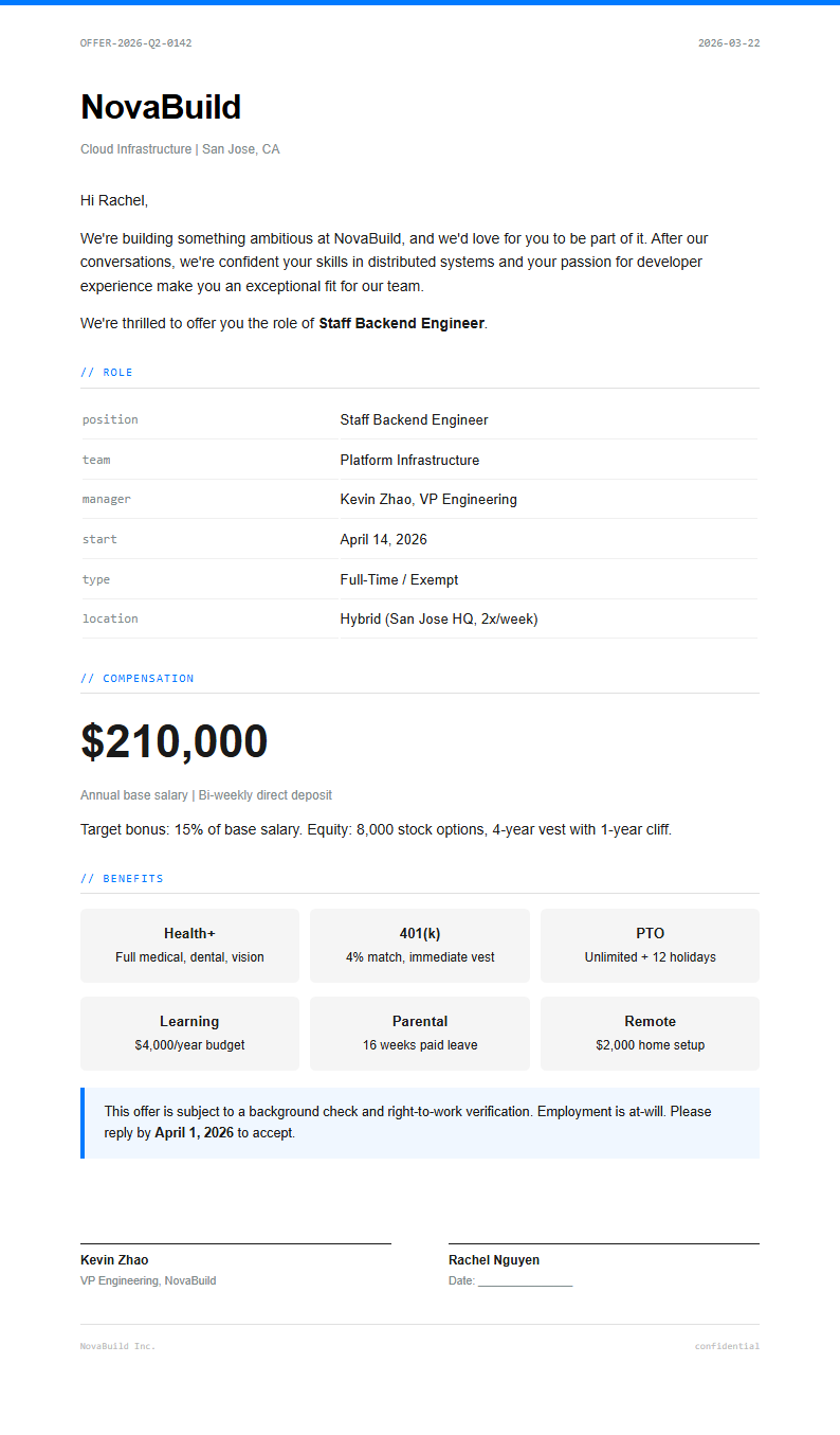Tech minimalist job offer letter